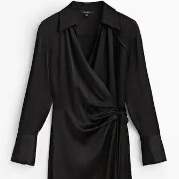 Massimo Dutti Maxi Wrap Black Satin Shirt Dress Size XS New With Tags - Picture 12 of 16